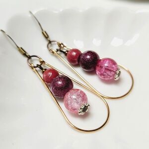Pink Glass Antique.Bronze Hooks Hidden Meaning earrings Poetcore, Glitchy   360■